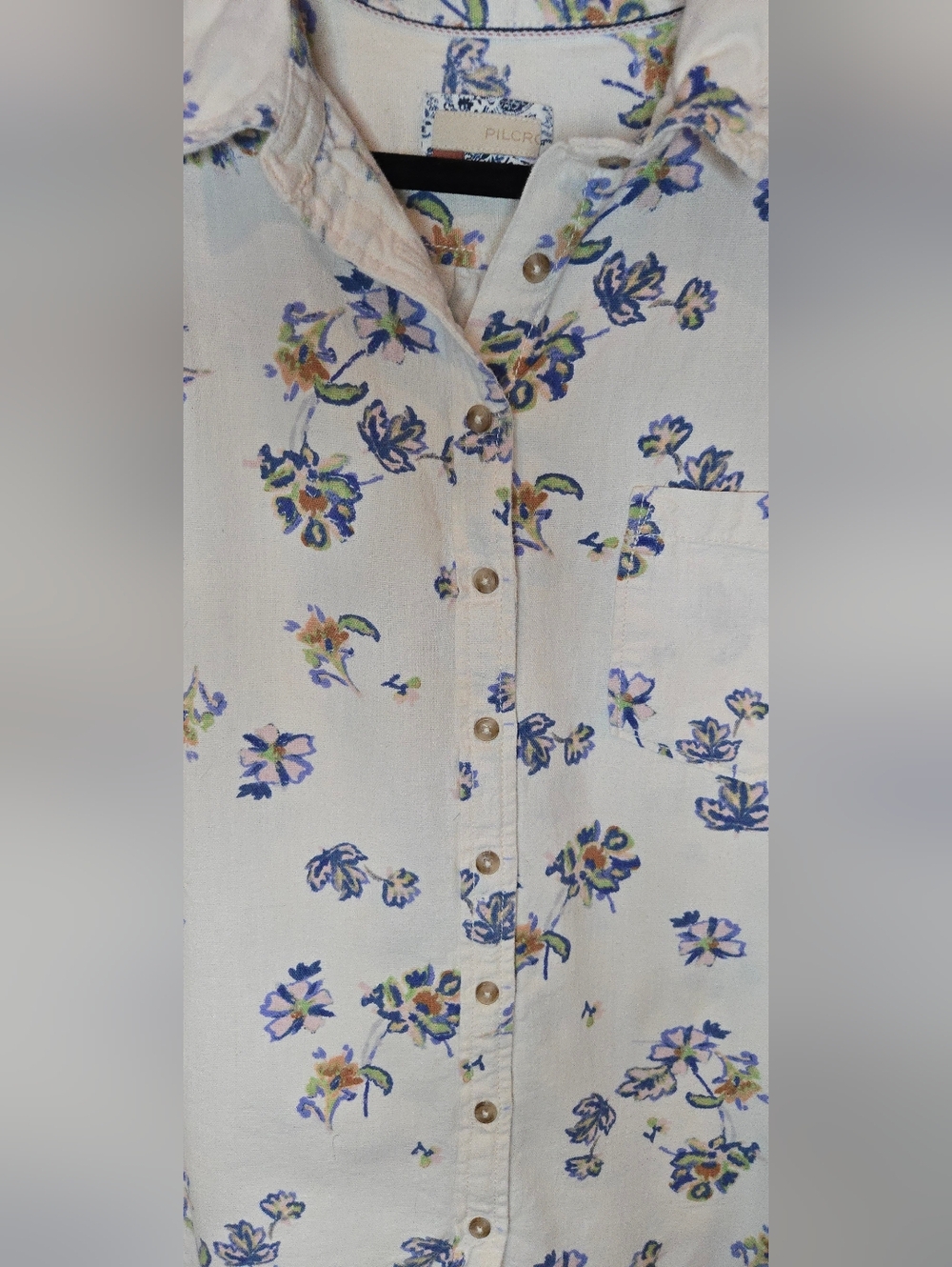 Anthropologie Pilcro Floral Oxford Tunic Button Up Cotton Linen Women's Large - Picture 3 of 6
